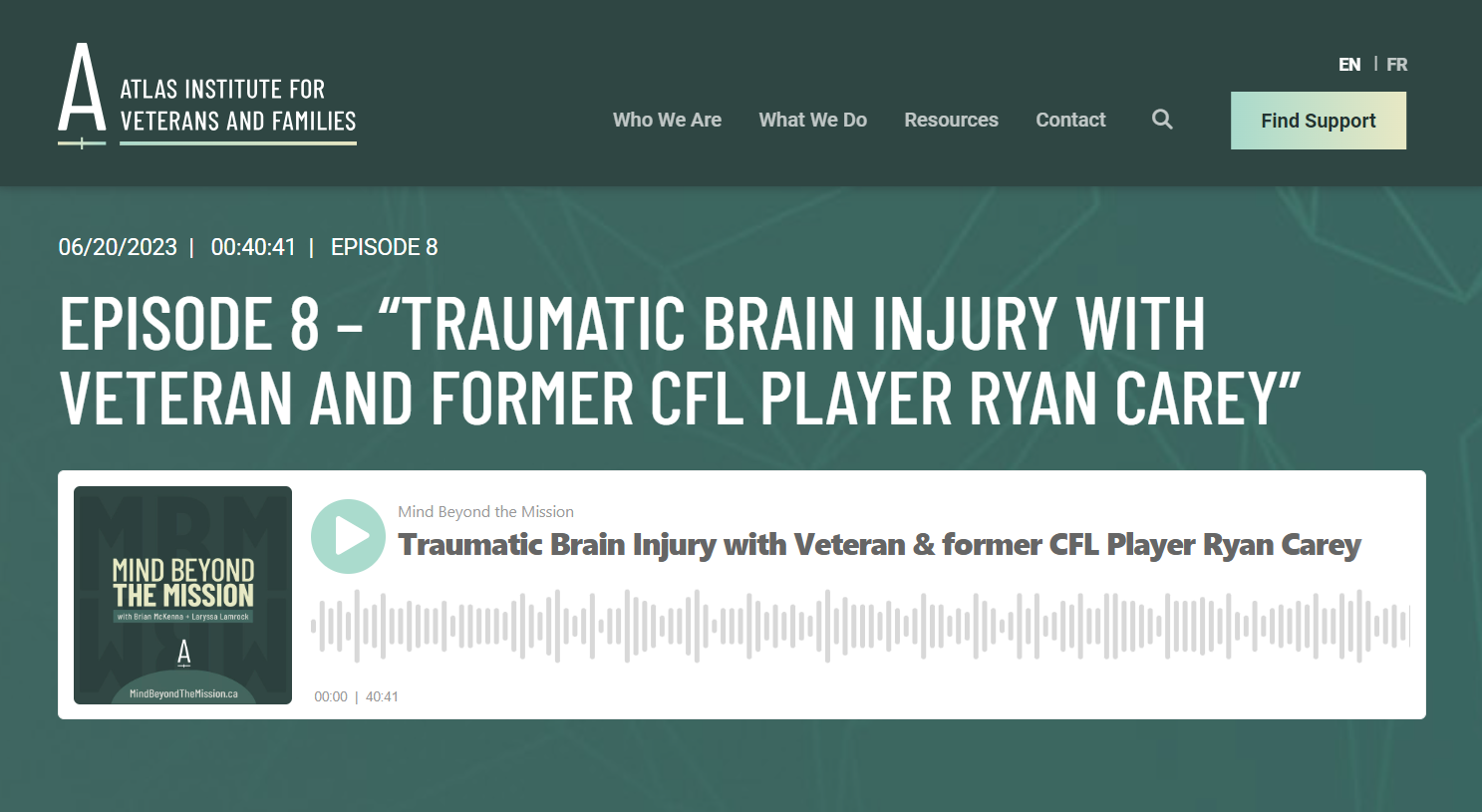 ATLAS Podcast Episode 8 called Traumatic Brain Injury with Veteran and Former CFL Player Ryan Carey