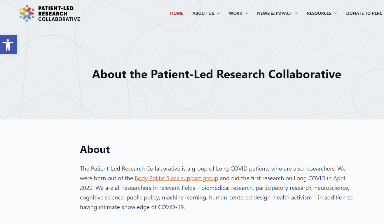 About Page of the Patient-Led Research Collaborative (PLRC)